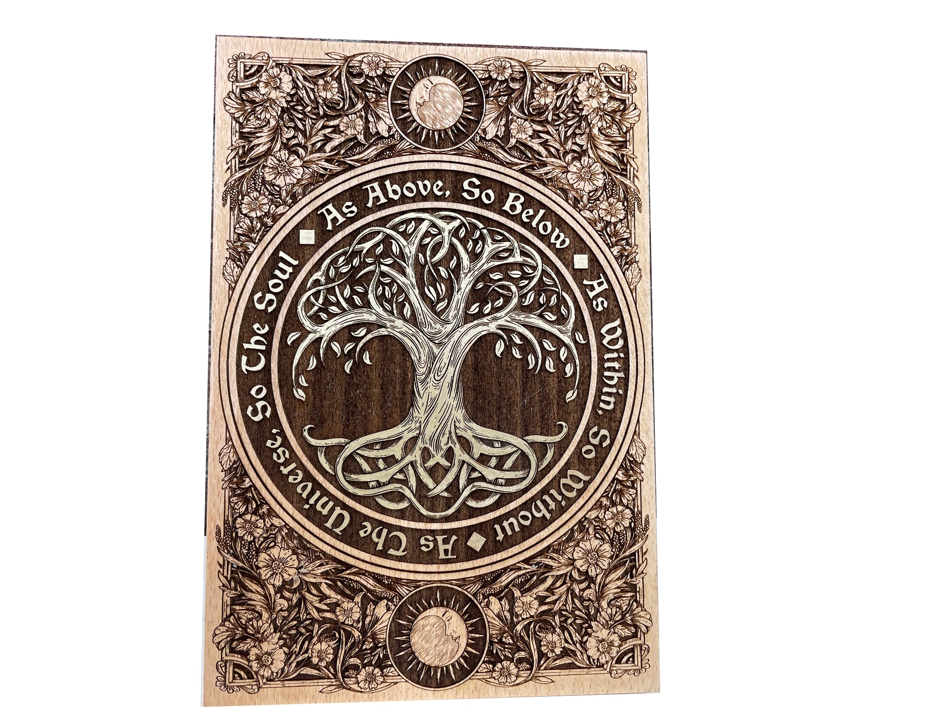 Wiccan Tree of Life Wall Art – Solid Wood Engraved “As Above, So Below” Sacred Decor - Forgotten Engravings