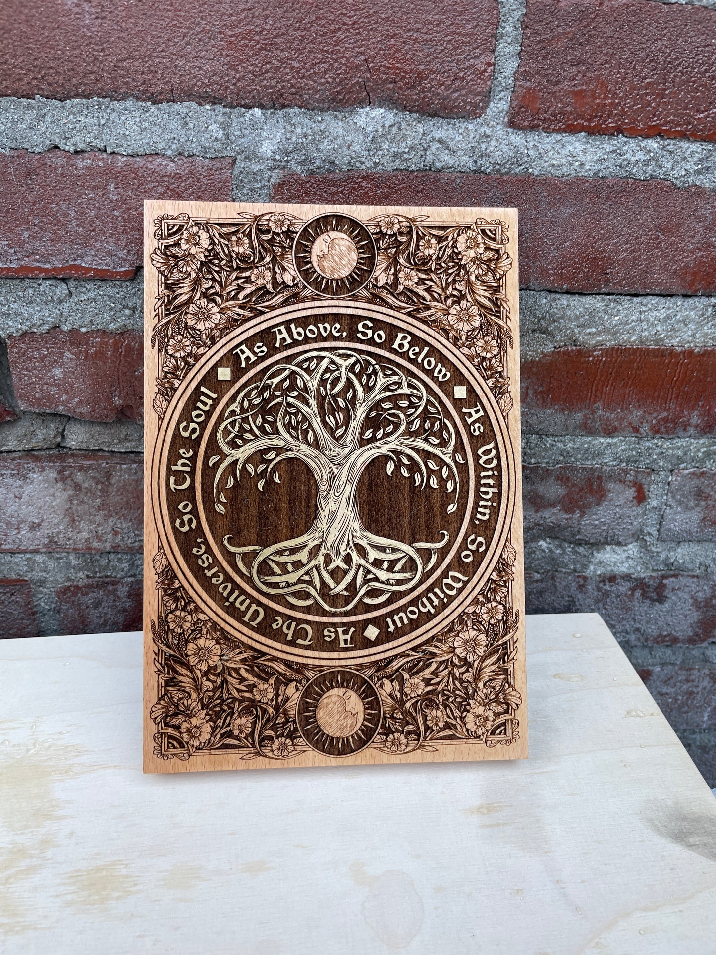 Wiccan Tree of Life Wall Art – Solid Wood Engraved “As Above, So Below” Sacred Decor - Forgotten Engravings