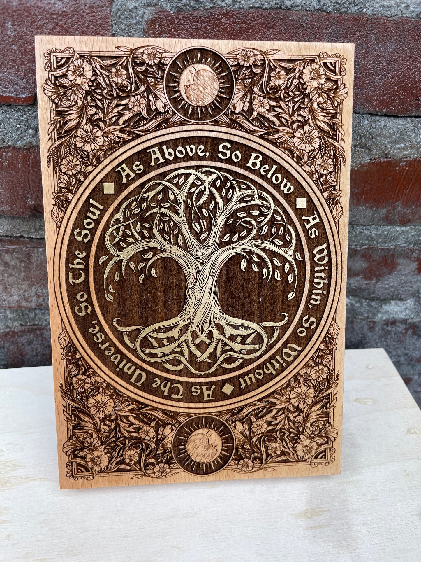 Wiccan Tree of Life Wall Art – Solid Wood Engraved “As Above, So Below” Sacred Decor - Forgotten Engravings