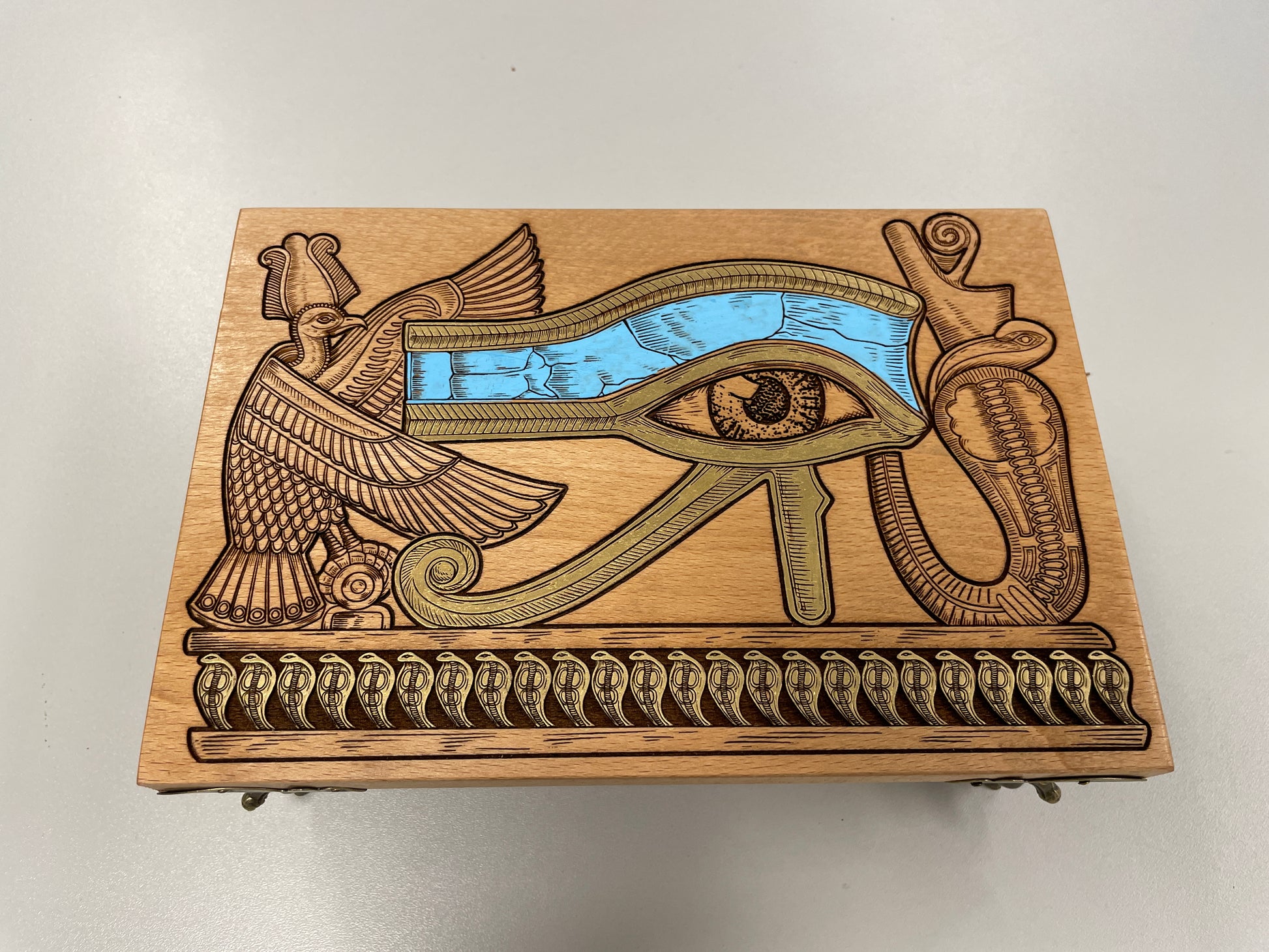 Eye of Horus Egyptian Altar Tarot Box –  Wooden  Oracle Deck Holder Hand-Painted - Forgotten Engravings