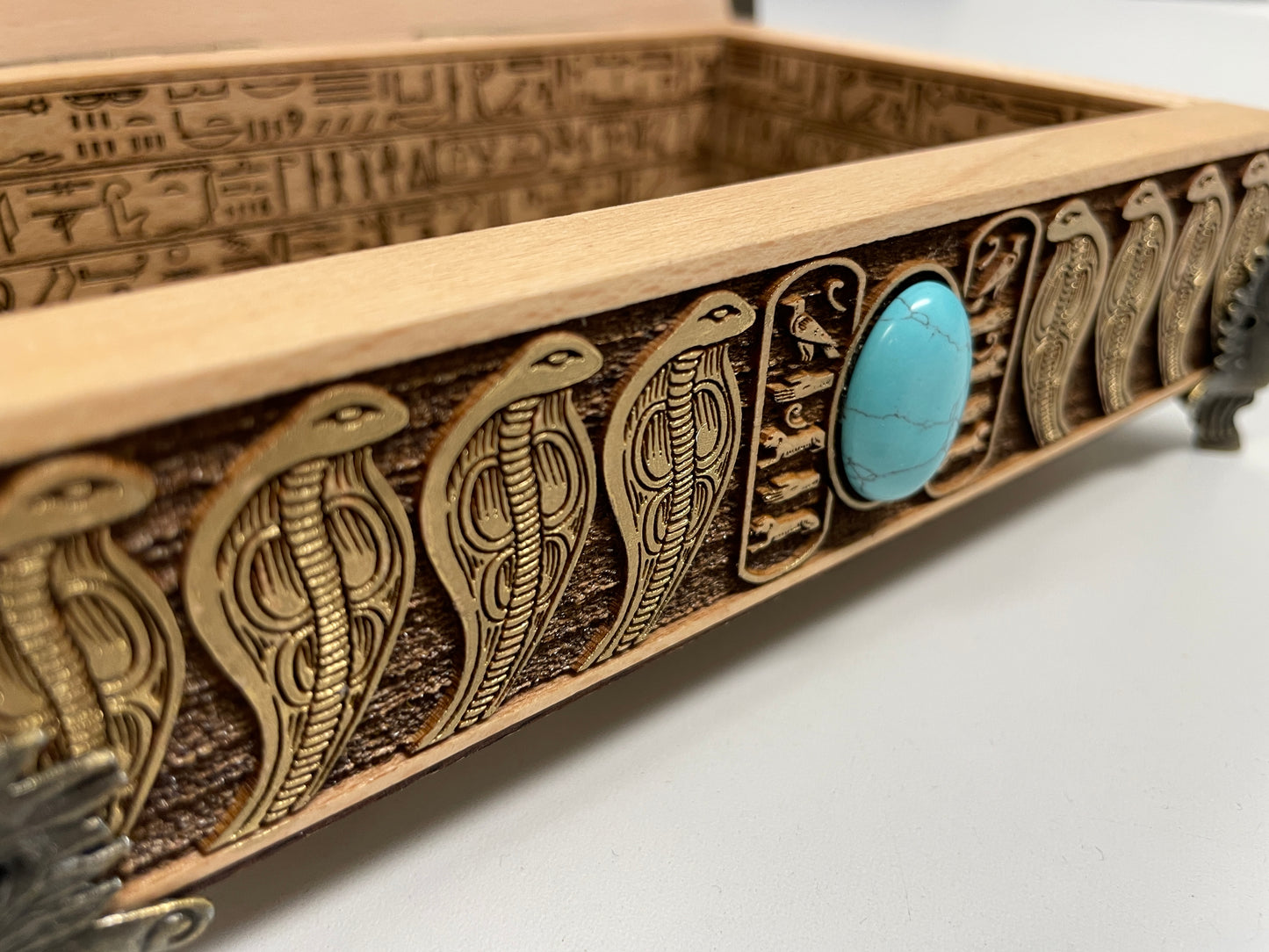 Eye of Horus Egyptian Altar Tarot Box –  Wooden  Oracle Deck Holder Hand-Painted - Forgotten Engravings