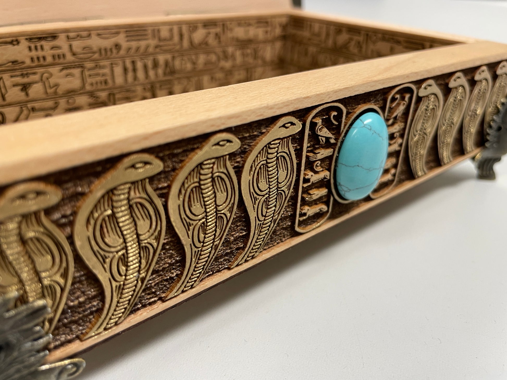 Eye of Horus Egyptian Altar Tarot Box –  Wooden  Oracle Deck Holder Hand-Painted - Forgotten Engravings