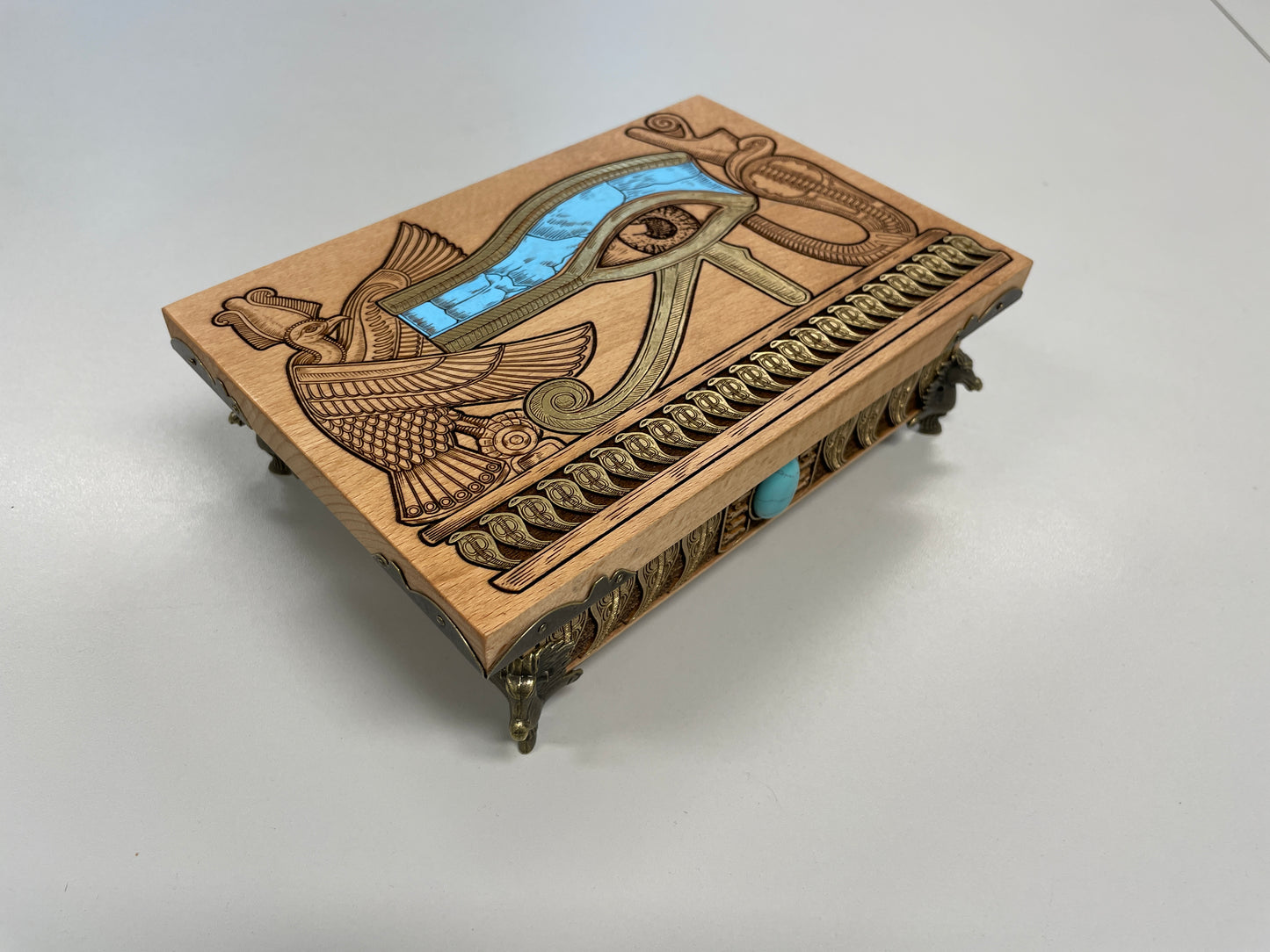 Eye of Horus Egyptian Altar Tarot Box –  Wooden  Oracle Deck Holder Hand-Painted - Forgotten Engravings