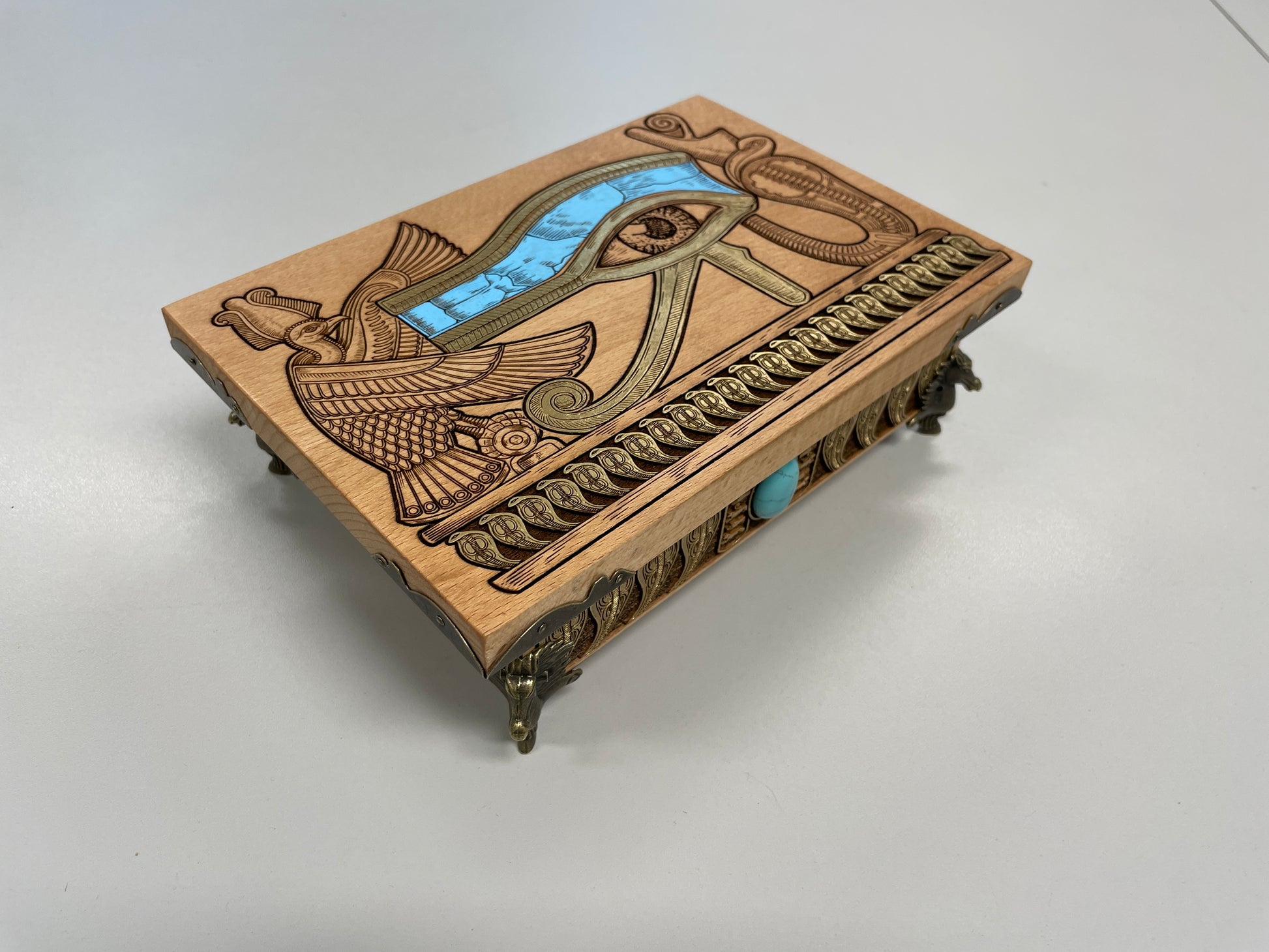 Eye of Horus Egyptian Altar Tarot Box –  Wooden  Oracle Deck Holder Hand-Painted - Forgotten Engravings