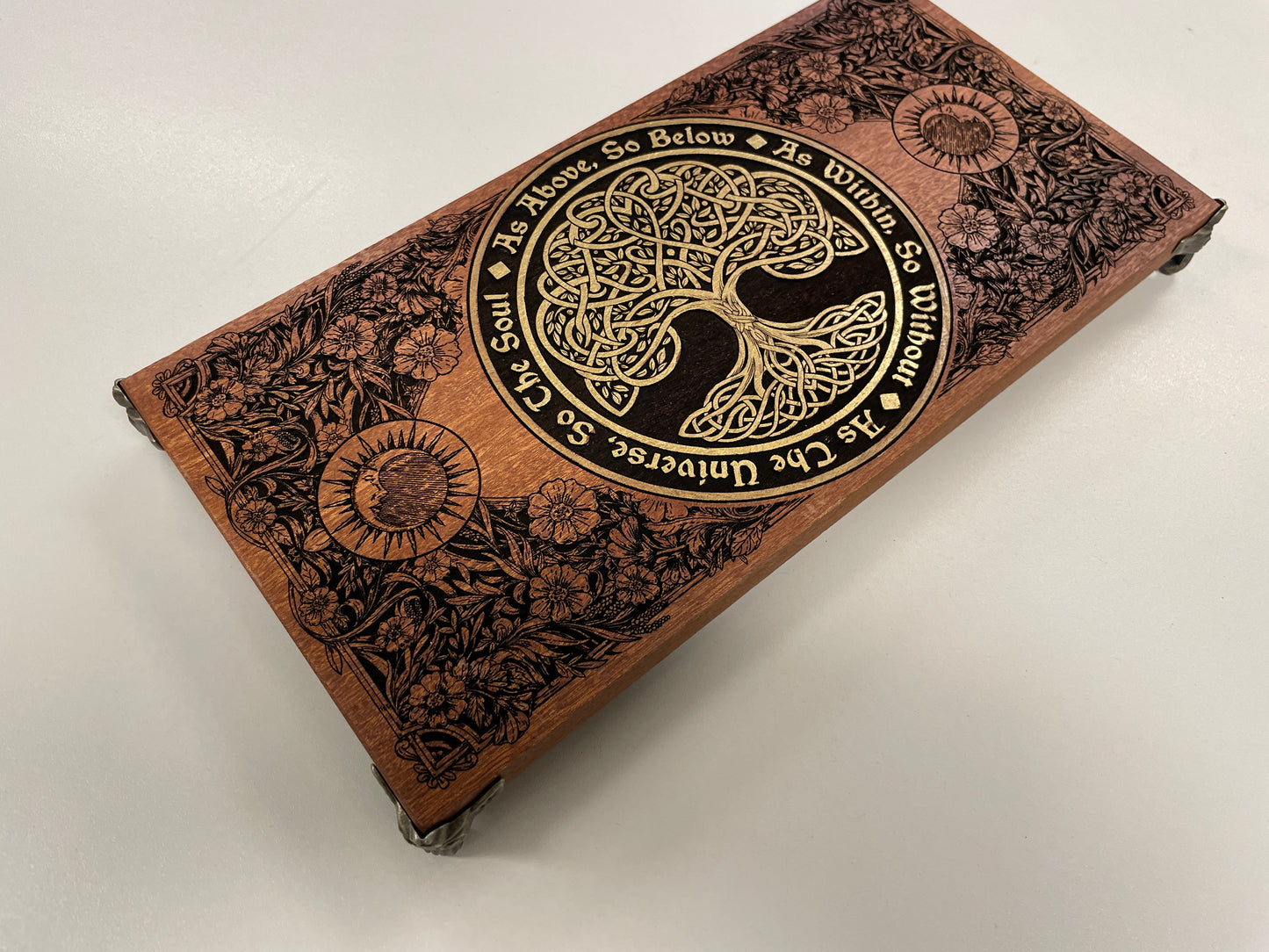 Wiccan Altar Table – Mahogany Tree of Life Ritual Board with “As Above, So Below ,As Within ,So Without” - Forgotten Engravings