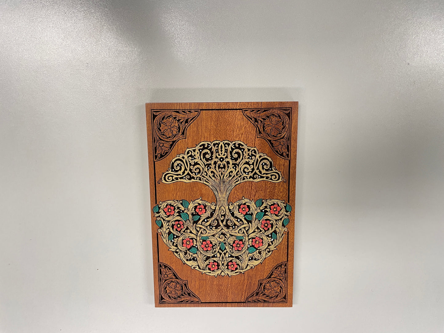 Tree of Life Wooden Wall Art – Hand Painted Mahogany Yggdrasil Sacred Tree Engraved Decor Large