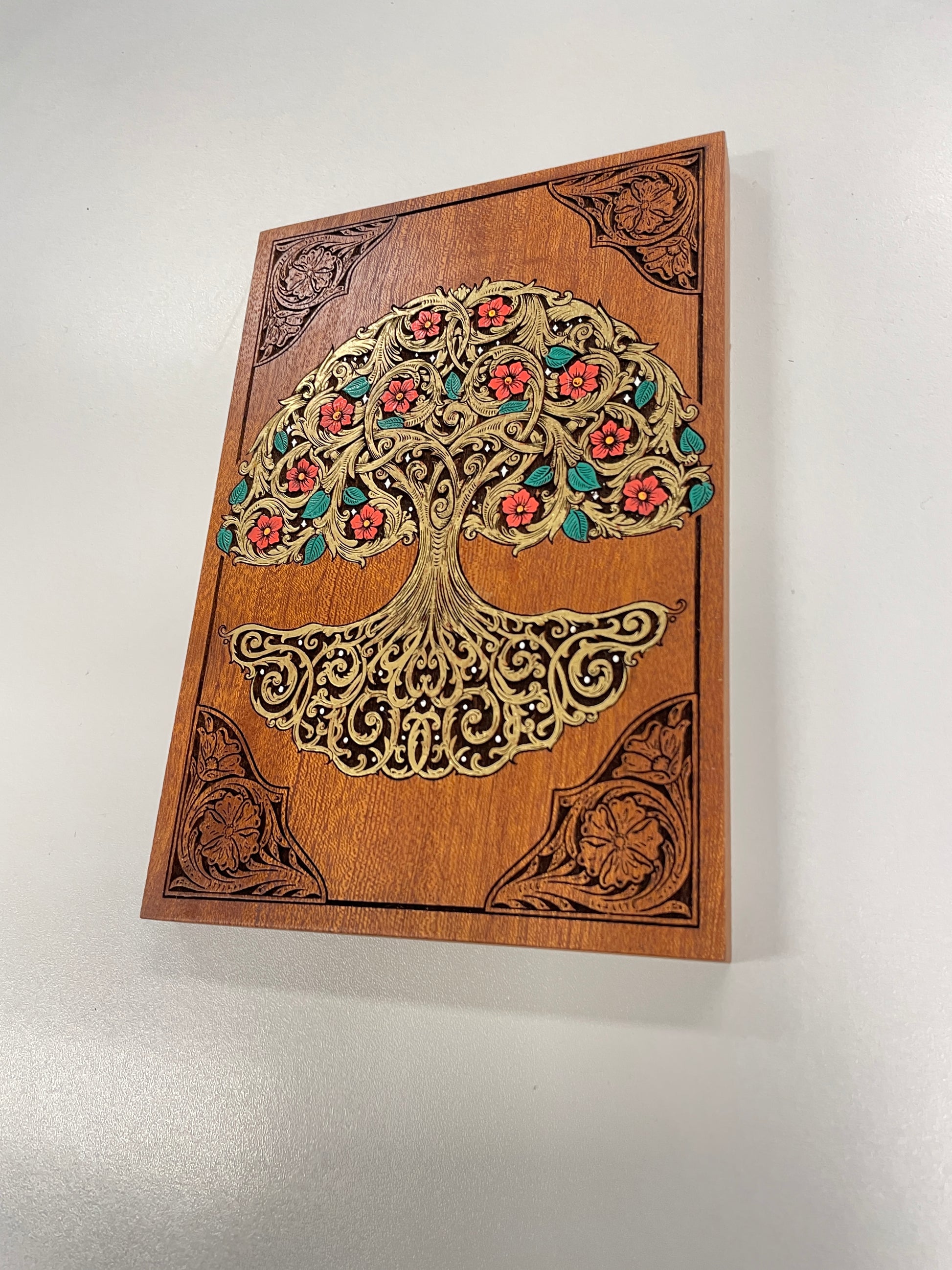 Tree of Life wooden wall panel engraved and hand painted spiritual gift decor idea