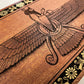 Ahura Mazda Zoroastrian Altar Box – Mahogany Ritual Storage Chest with Sacred Fire & Faravahar Engraving - Forgotten Engravings