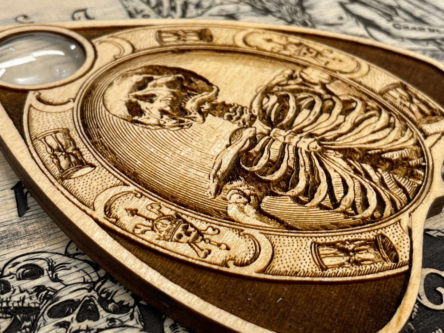 Gothic Wooden Planchette with Glass Eye – Engraved Spirit Board Pointer, Occult Decor  SET OF 3 - Forgotten Engravings