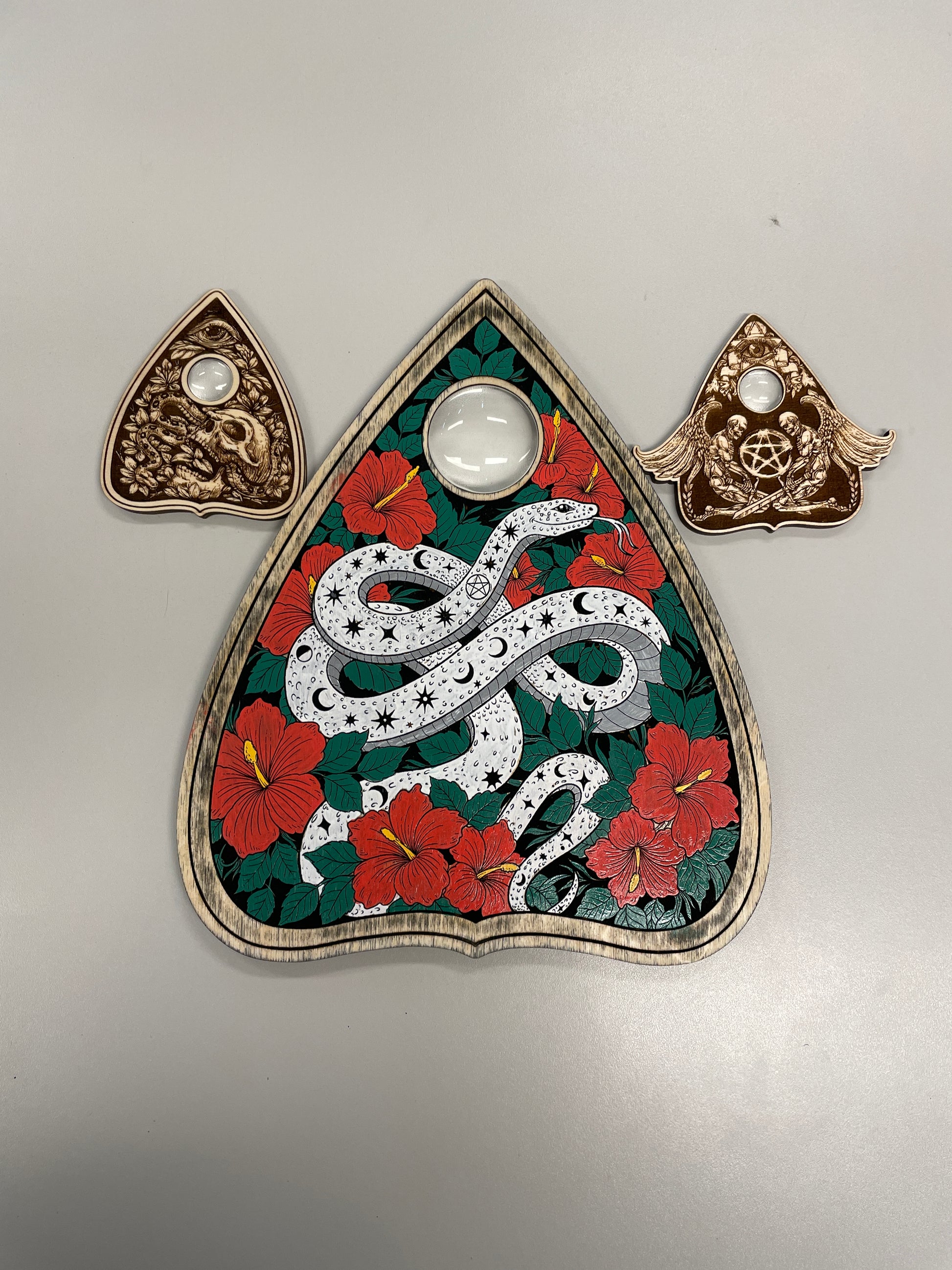 Occult botanical Ouija planchettes wall decor celestial serpent design
