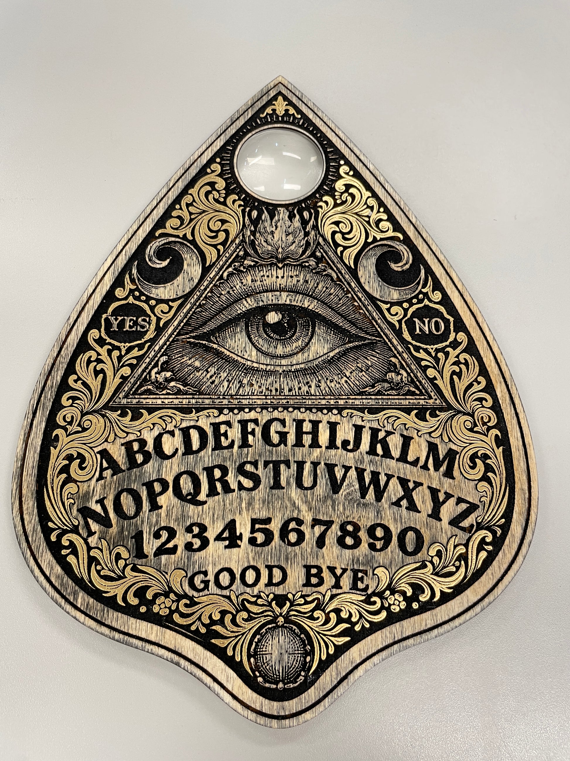 spirit board planchette wall decor engraved wooden ouija board alphabet numbers mystical occult wall art