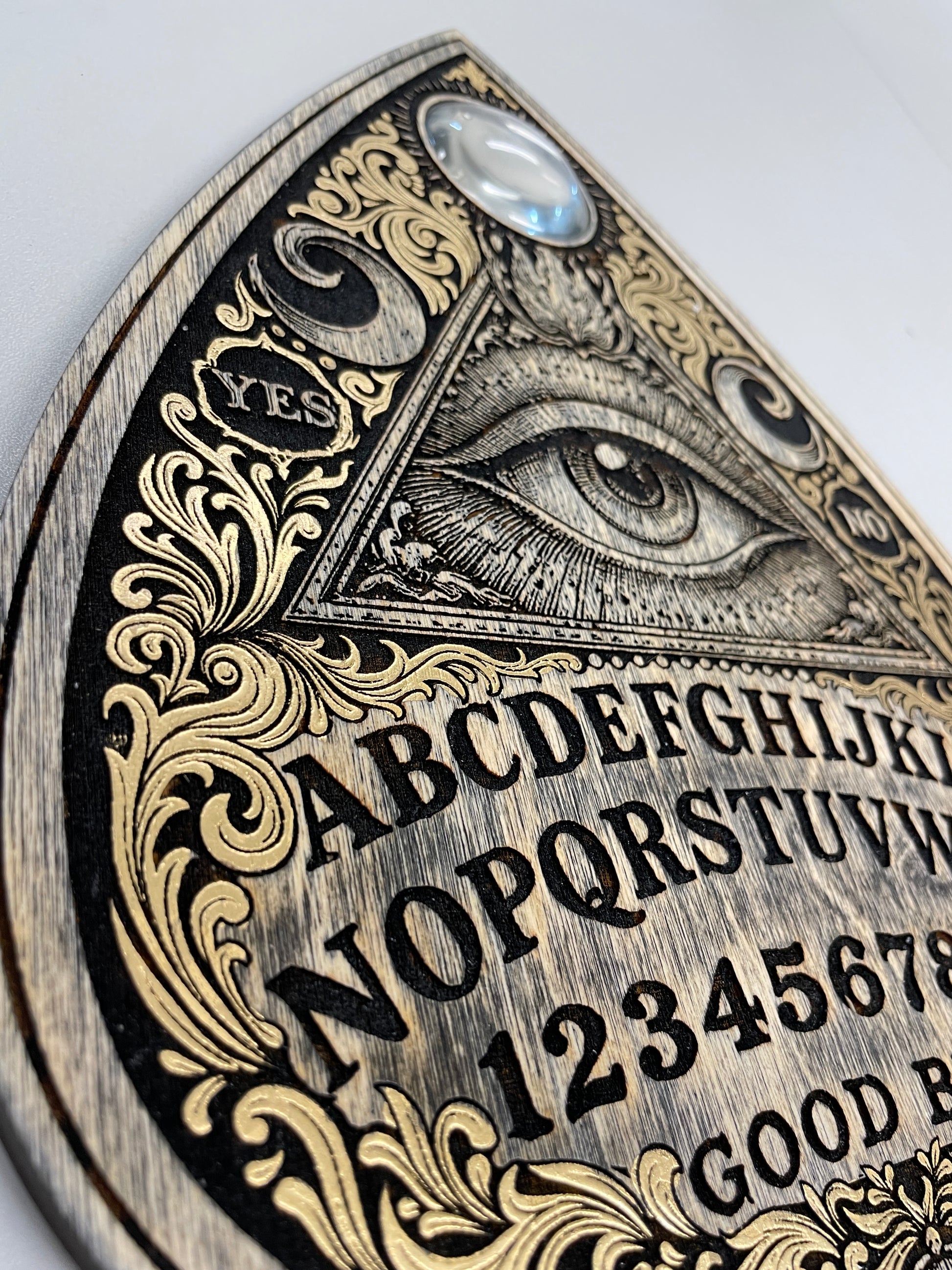 Ouija Board Planchette Wall Art Hand Painted Gold Spirit Board Wall Decor All Seeing Eye Occult Gothic Wooden Wall Hanging - Forgotten Engravings