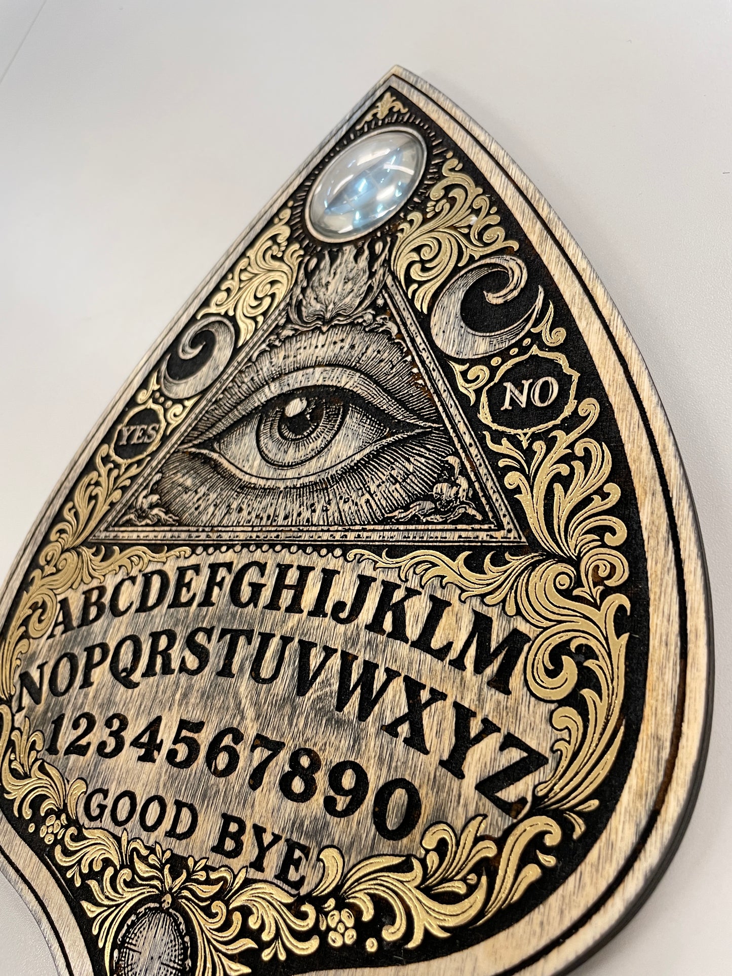 Ouija Board Planchette Wall Art Hand Painted Gold Spirit Board Wall Decor All Seeing Eye Occult Gothic Wooden Wall Hanging - Forgotten Engravings