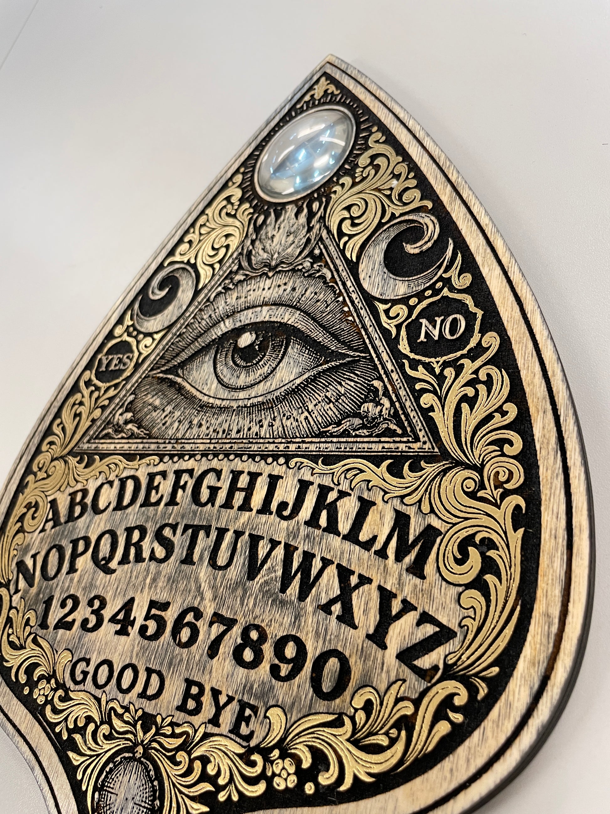Ouija Board Planchette Wall Art Hand Painted Gold Spirit Board Wall Decor All Seeing Eye Occult Gothic Wooden Wall Hanging - Forgotten Engravings
