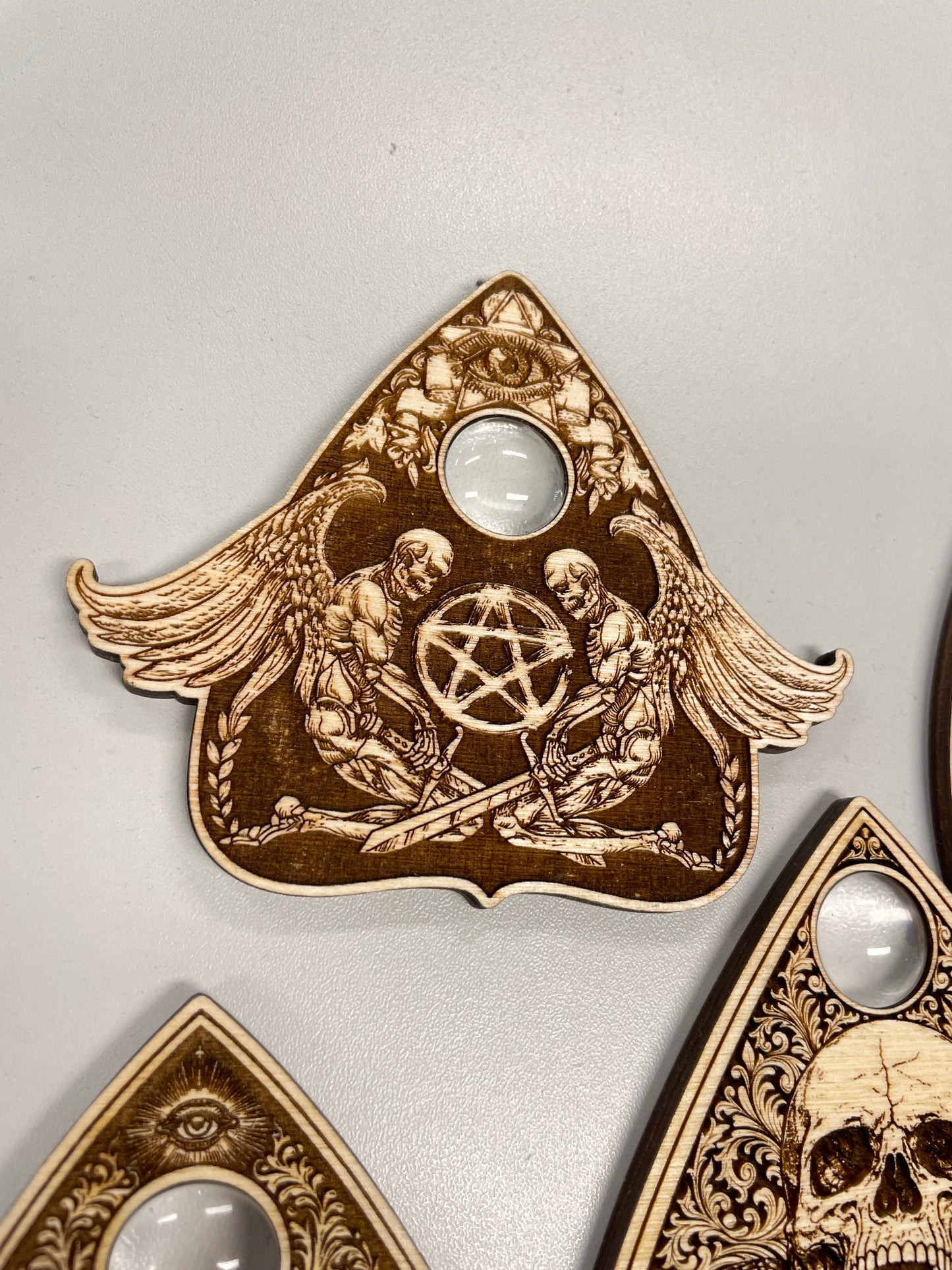 Ouija Planchette Set – Functional Engraved Wooden Spirit Board Planchettes Gothic Occult Collection - Forgotten Engravings