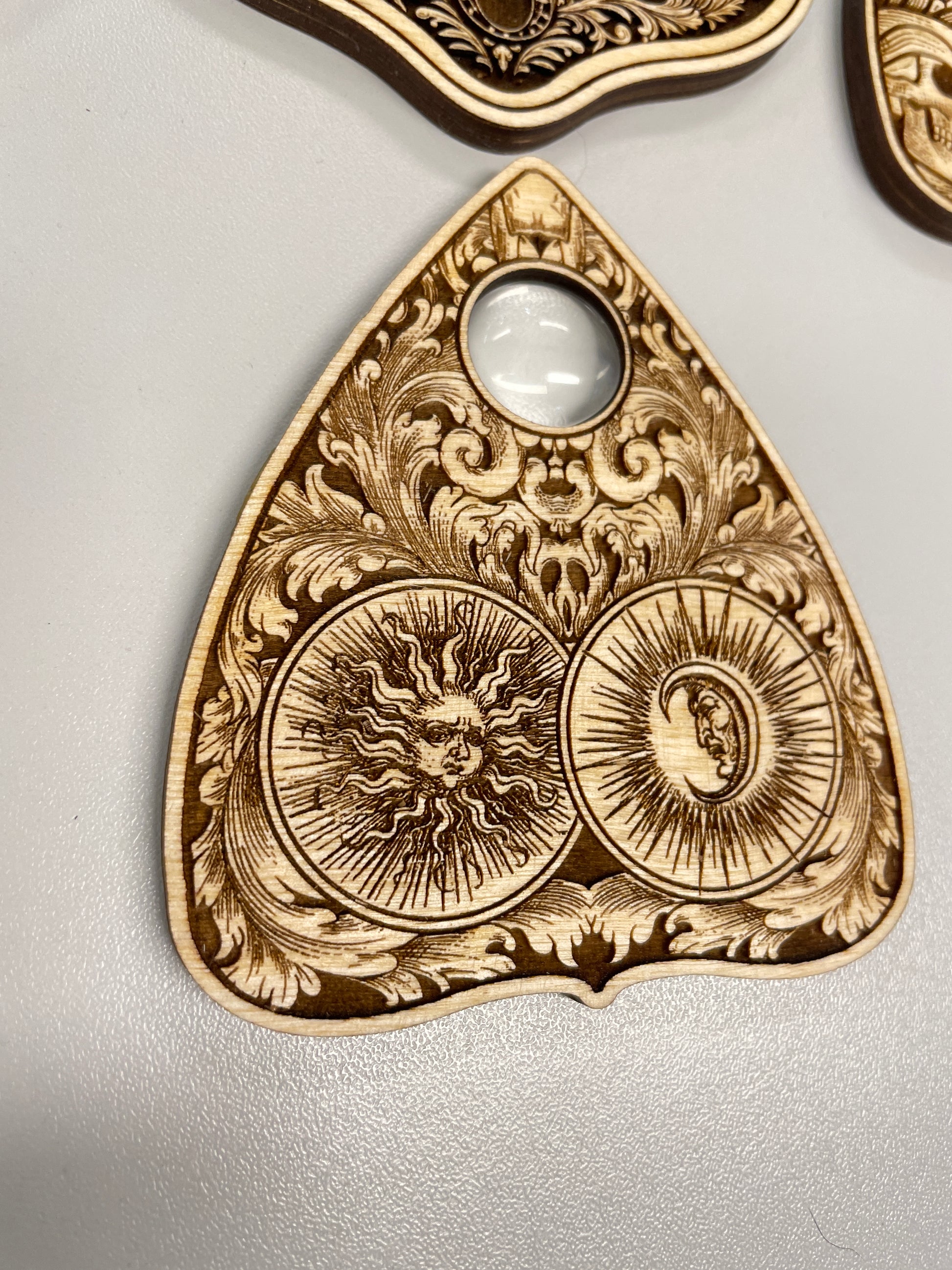 Ouija Planchette Set – Functional Engraved Wooden Spirit Board Planchettes Gothic Occult Collection - Forgotten Engravings