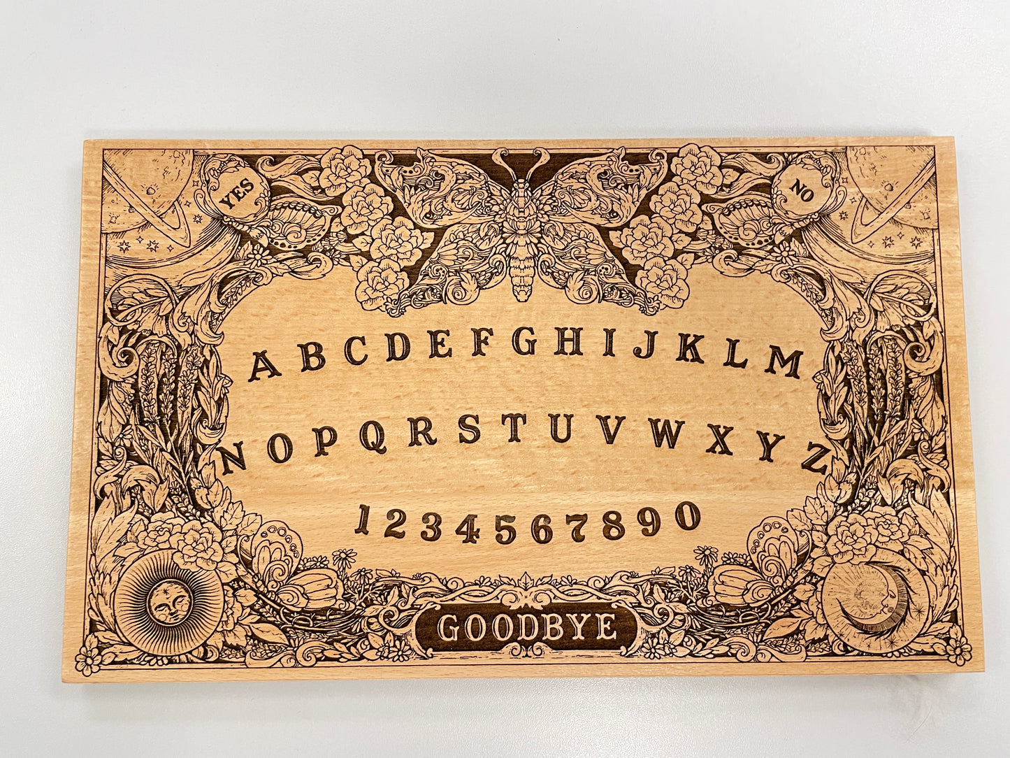 Ouija board game with flowers and butterflies, floral and cosmic spirit board with wiccan elements - Forgotten Engravings