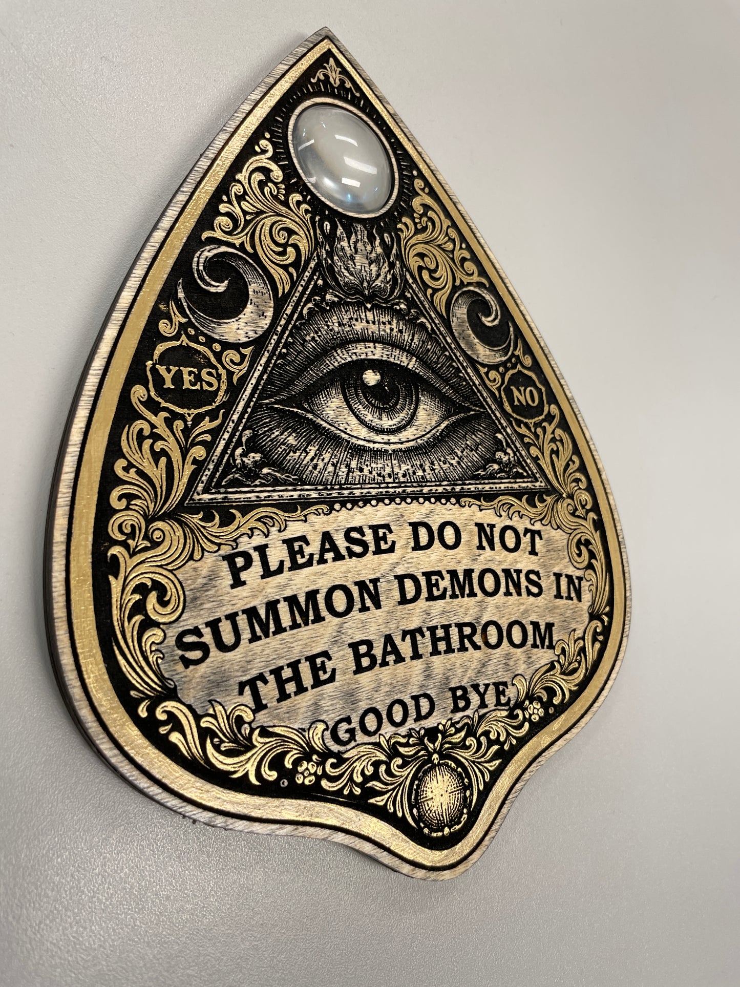 Hand painted wooden Ouija planchette humorous decor gothic home accent