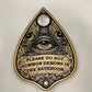 Occult Humor Ouija Planchette Wall Art – “Please Do Not Summon Demons in the Bathroom” Decor