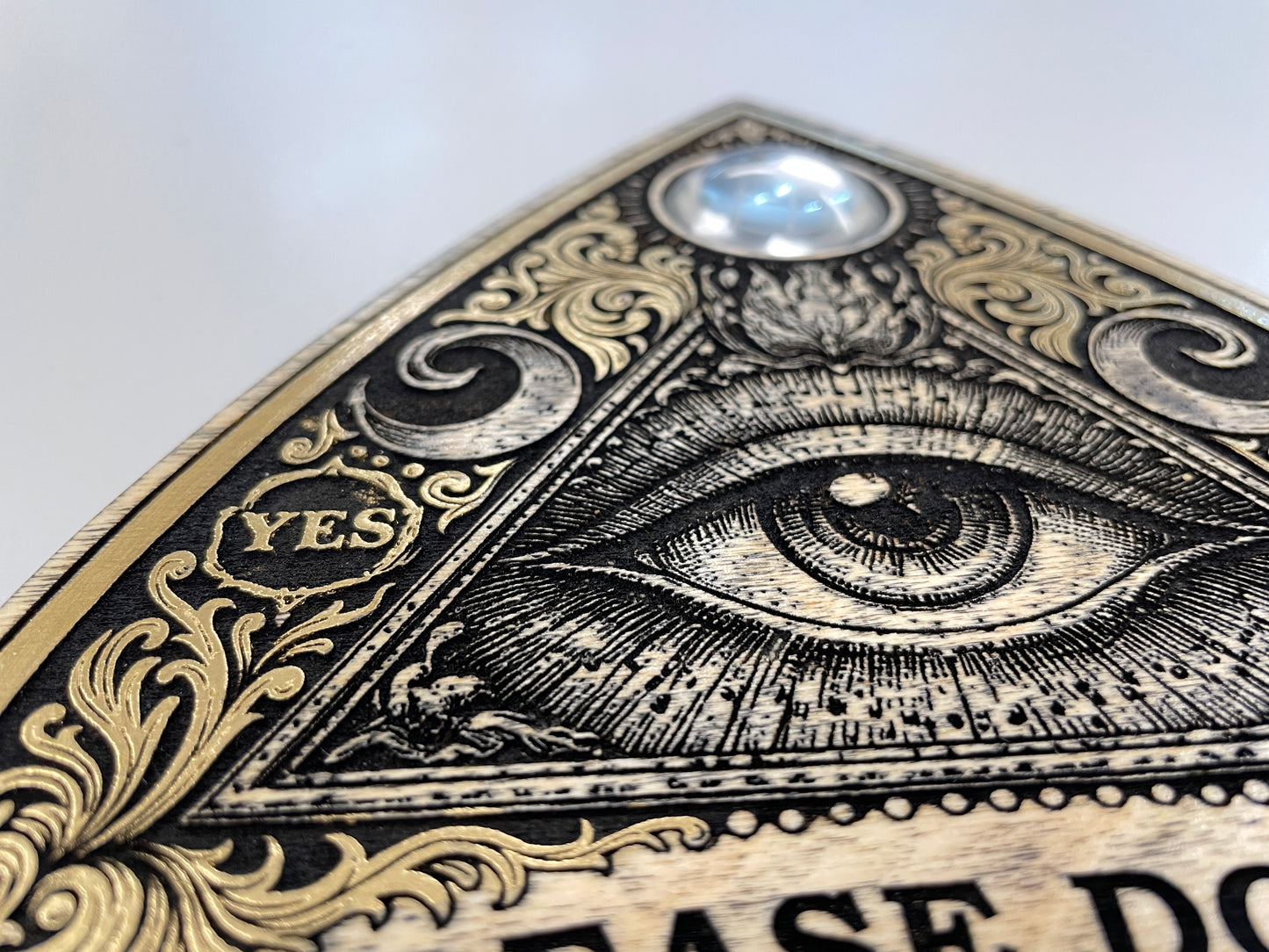 Occult Humor Ouija Planchette Wall Art – “Please Do Not Summon Demons in the Bathroom” Decor