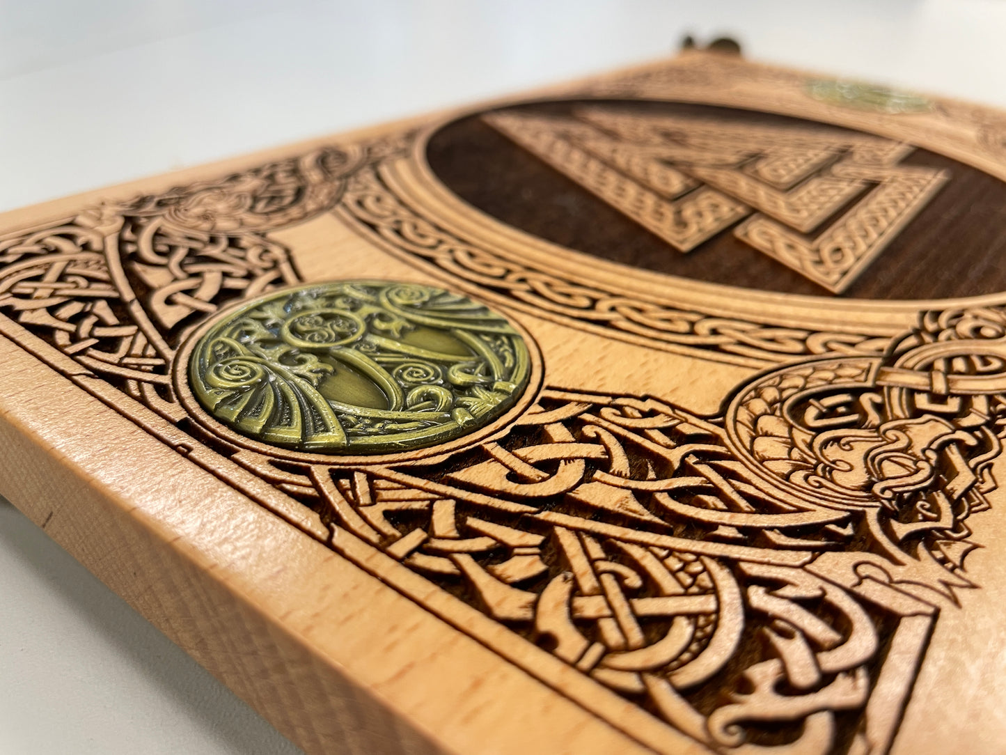 valknut altar table engraved in wood