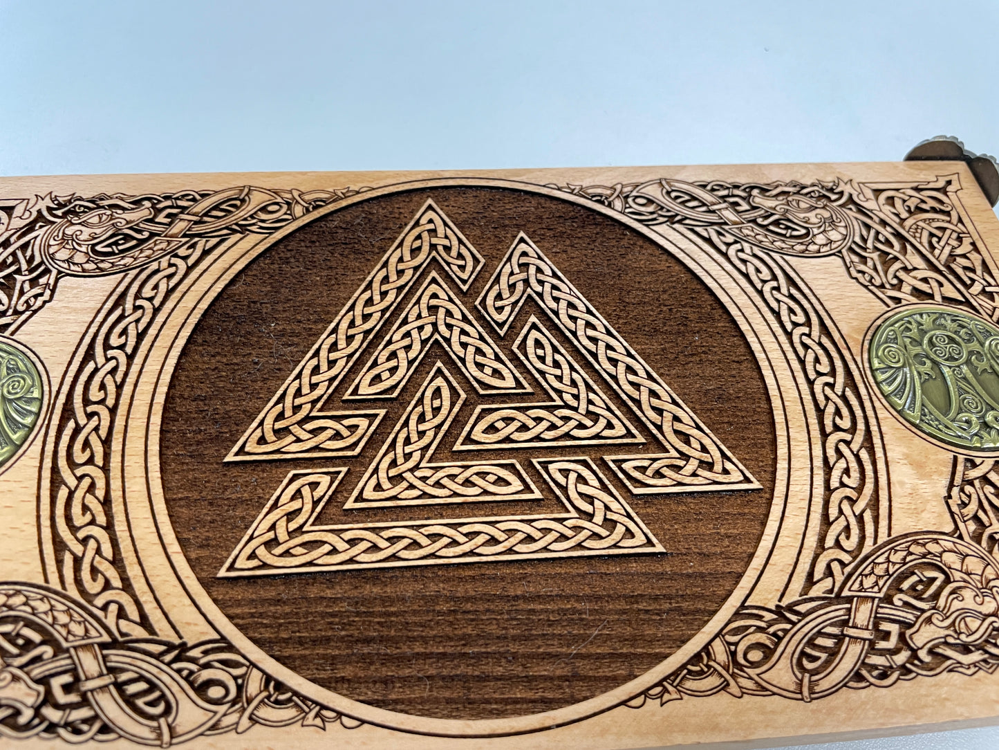 Valknut (Odin) Nordic Altar Table – Wooden Norse Ritual Board with Yggdrasil Coins