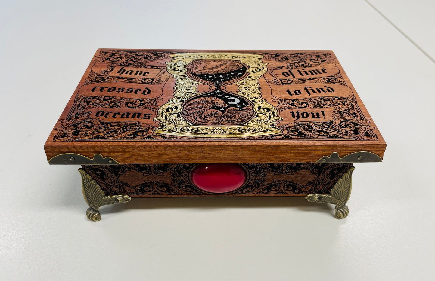 Romantic Gothic gift box for anniversaries with Dracula quote engraving
