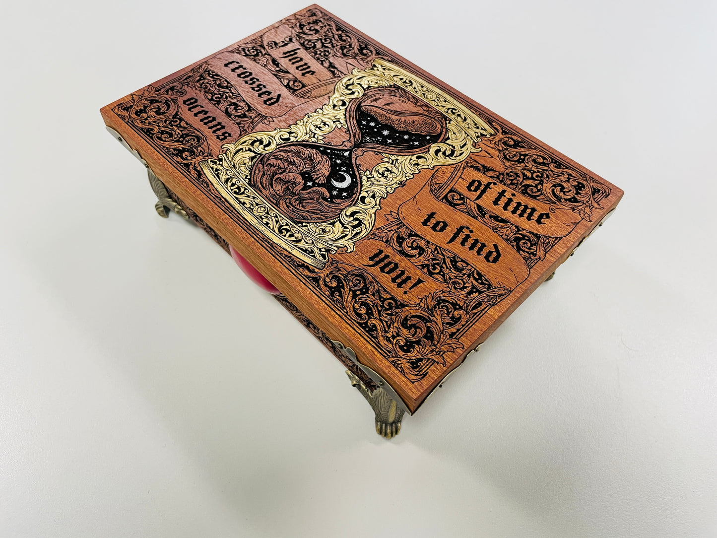 Dracula gift box engraved solid mahogany with quote I have crossed oceans of time to find you
