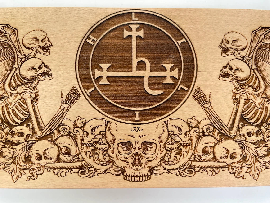 Lilith altar board engraved with the Sigil of Lilith in solid wood for ritual altar use
