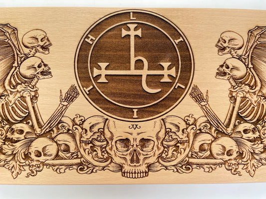 Lilith altar board engraved with the Sigil of Lilith in solid wood for ritual altar use
