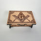 Freemason  box engraved solid wood with Masonic compass and square symbols

