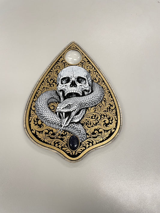 Gothic skull and snake Ouija planchette wall art hand painted spirit board decor