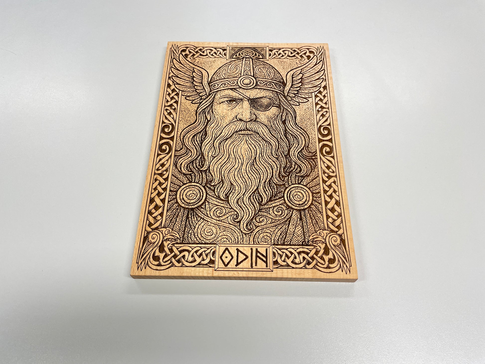 Odin Norse Mythology Wall Art – Allfather Viking God Engraved Wooden Wall Hanging Pagan Altar Decor - Forgotten Engravings