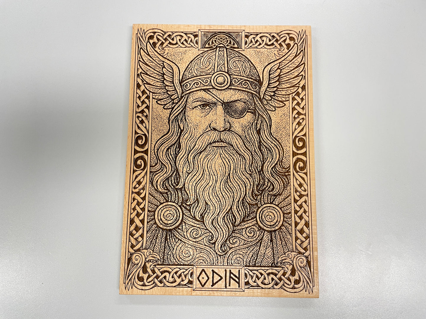 Odin Norse mythology wall art engraved wooden wall hanging Allfather Viking god decor
