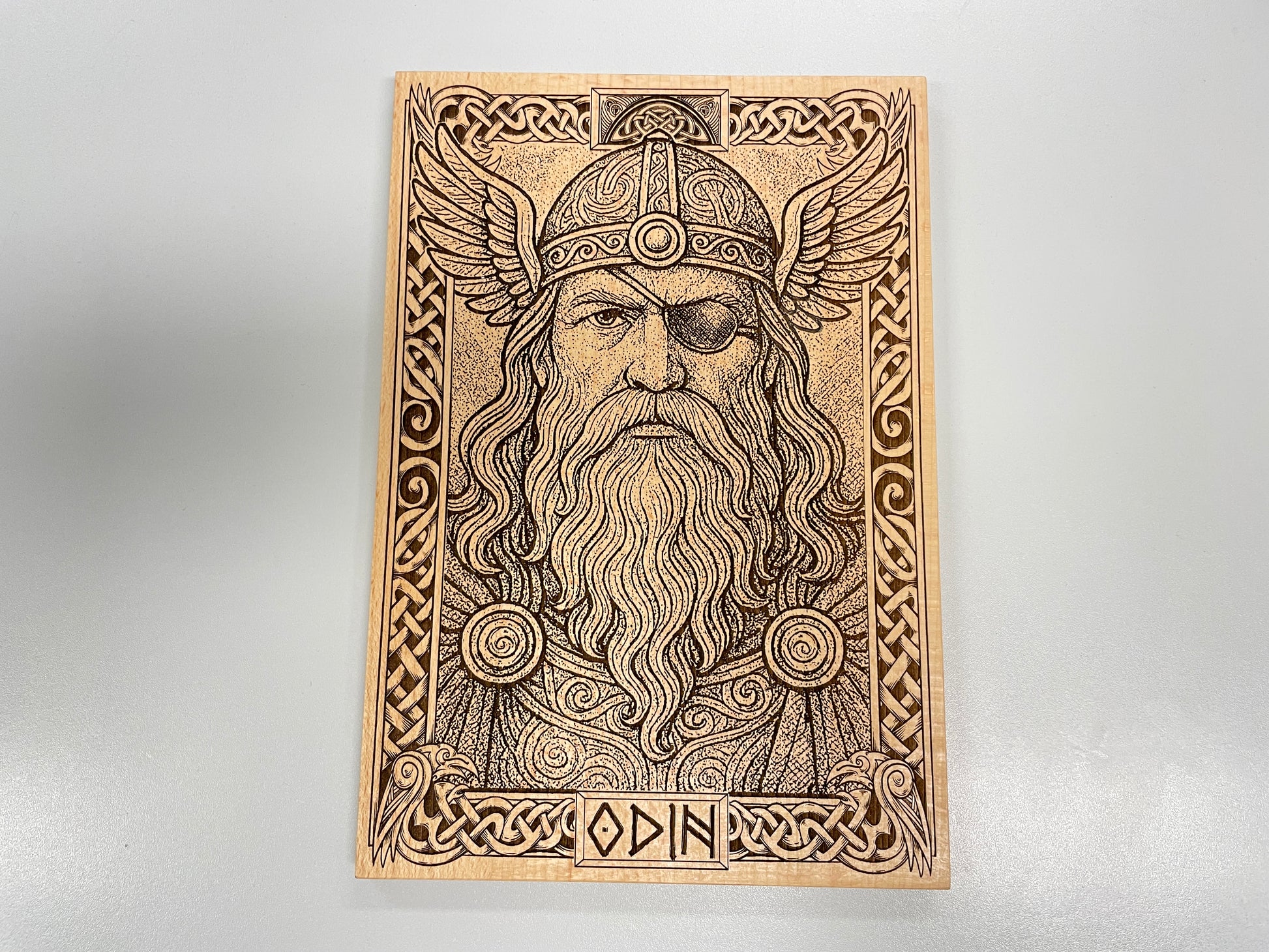 Odin Norse mythology wall art engraved wooden wall hanging Allfather Viking god decor
