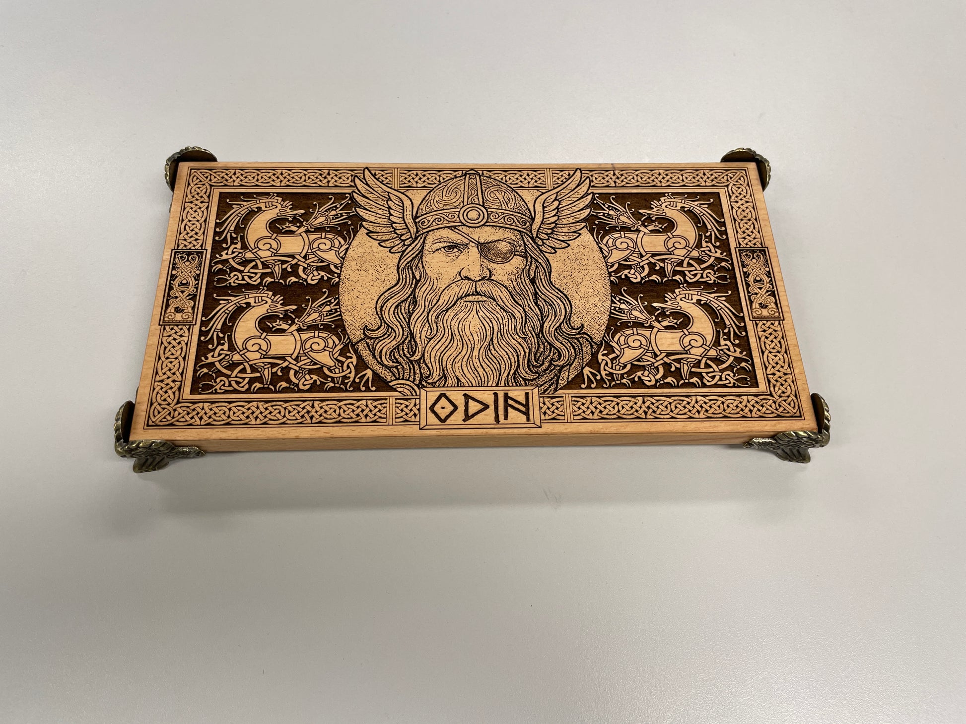 Handmade Norse mythology altar board featuring Odin Allfather