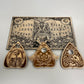 Gothic wooden planchette with glass eye lens engraved spirit board pointer