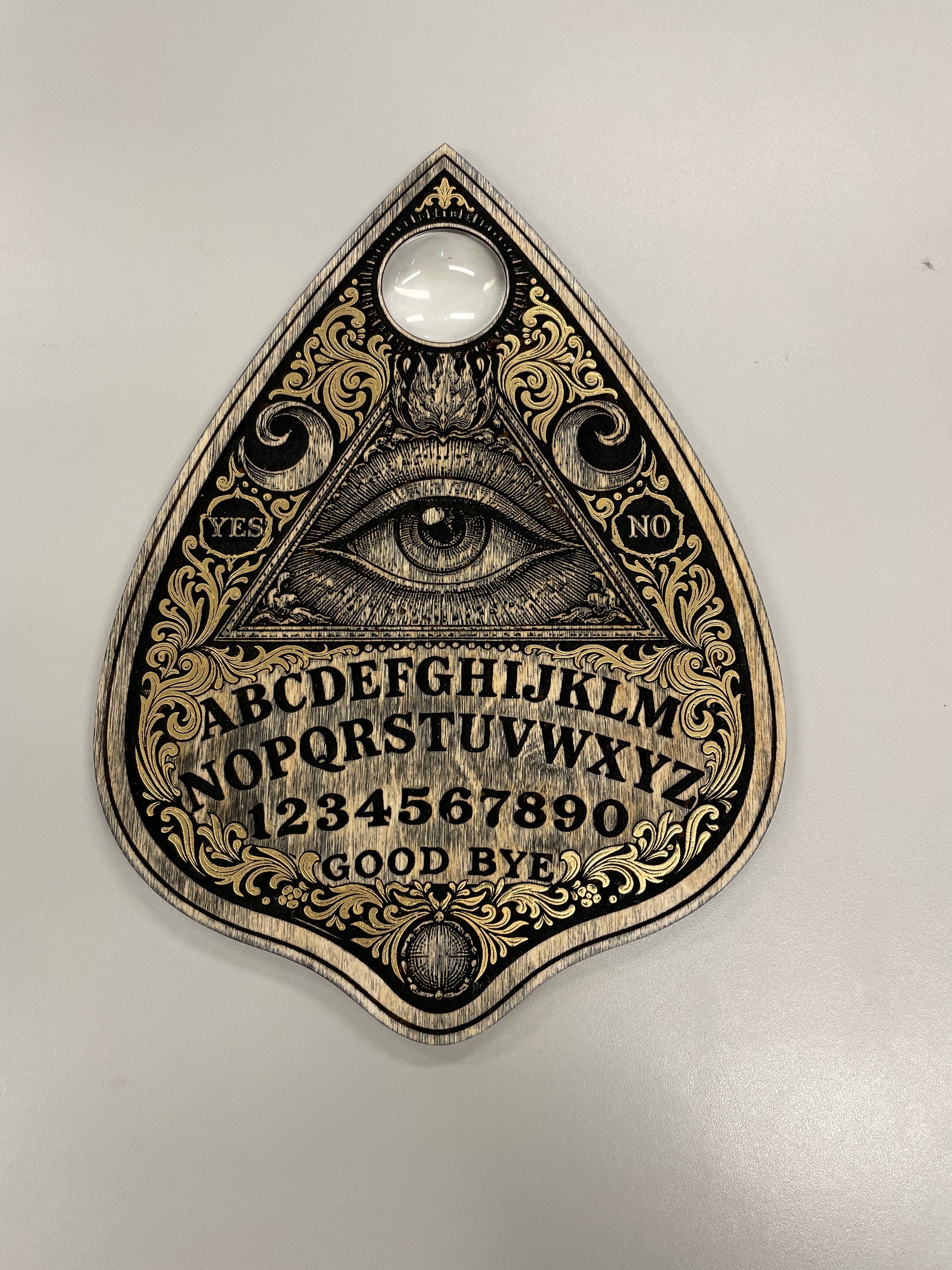 ouija board planchette wall art hand painted gold spirit board wall decor with all seeing eye engraving
