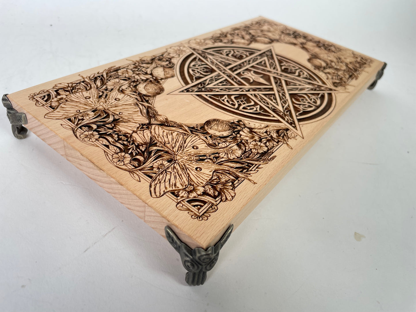 Witches Spell altar table engraved on solid wood with Celtic pentagram ritual altar board handmade Netherlands ships to USA
