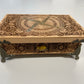 Handmade St. Brigid altar box with brass feet and velvet interior for spiritual storage
