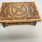 Irish Celtic Brigid’s Cross engraved wooden box with tiger eye crystal accents