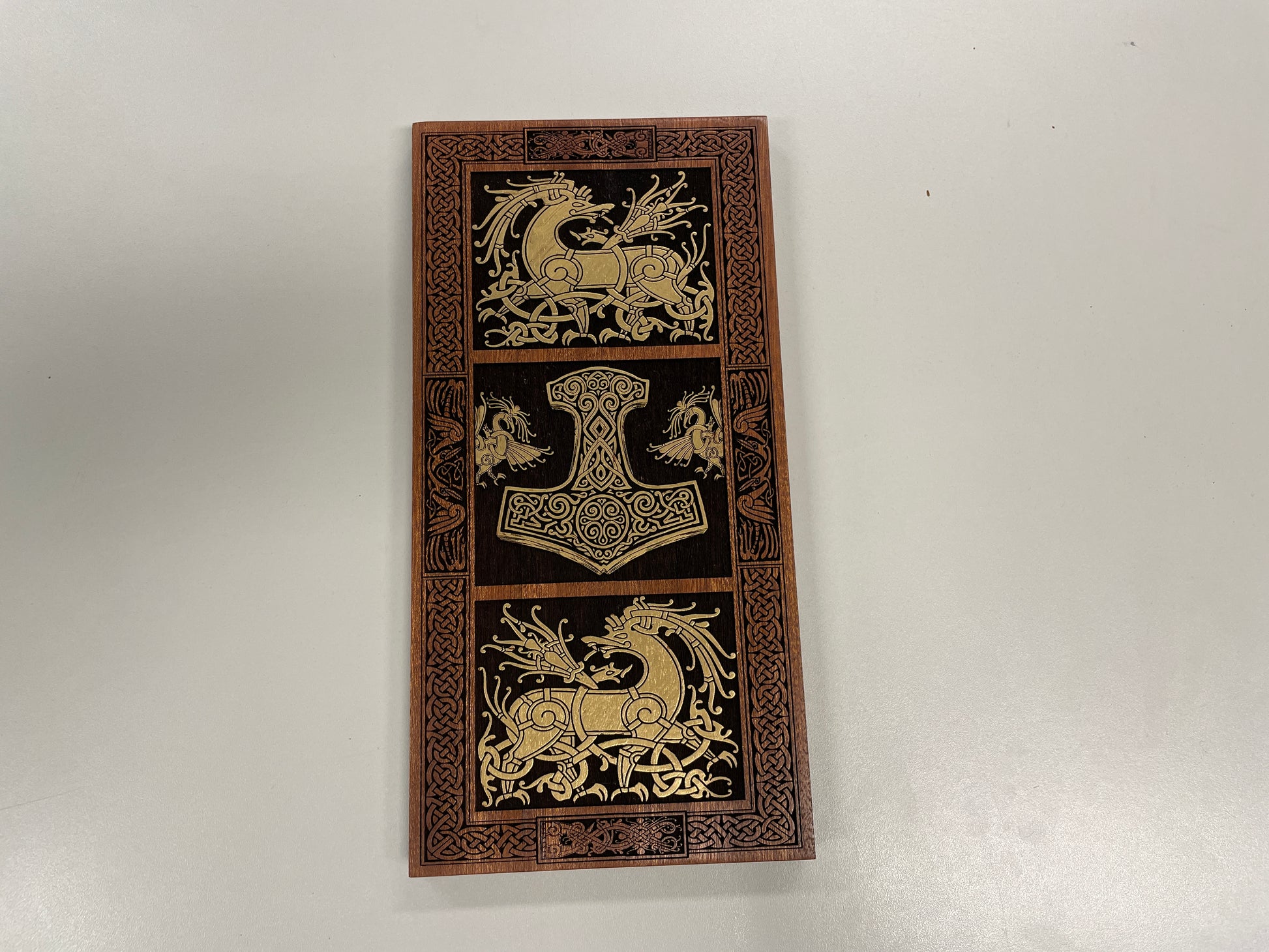 Viking gift idea wooden engraving of Mjölnirfor home decor