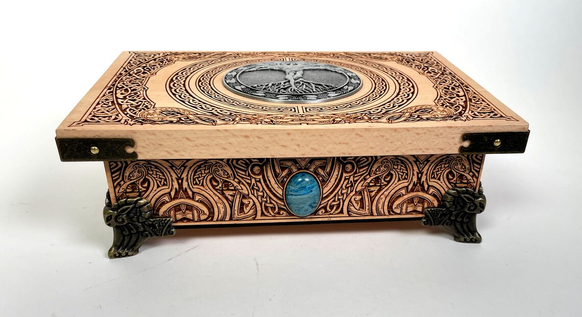 wooden box viking gift  with yggdrasil   the tree of life