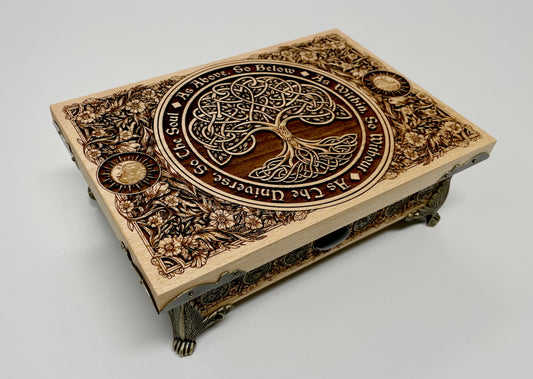 As above so below tarot storage box engraved wood with zodiac coin inlays handmade Netherlands ships to USA
