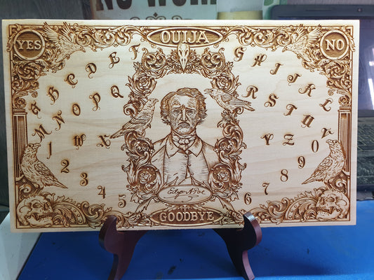 gothic ouija board engraved on wood