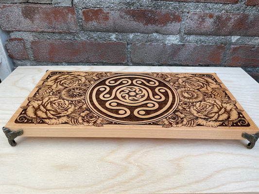 hecate altar table engraved on wood 