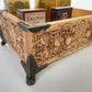 Handmade solid wood multiple deck organizer box with engraved celestial art for Wiccan altar use
