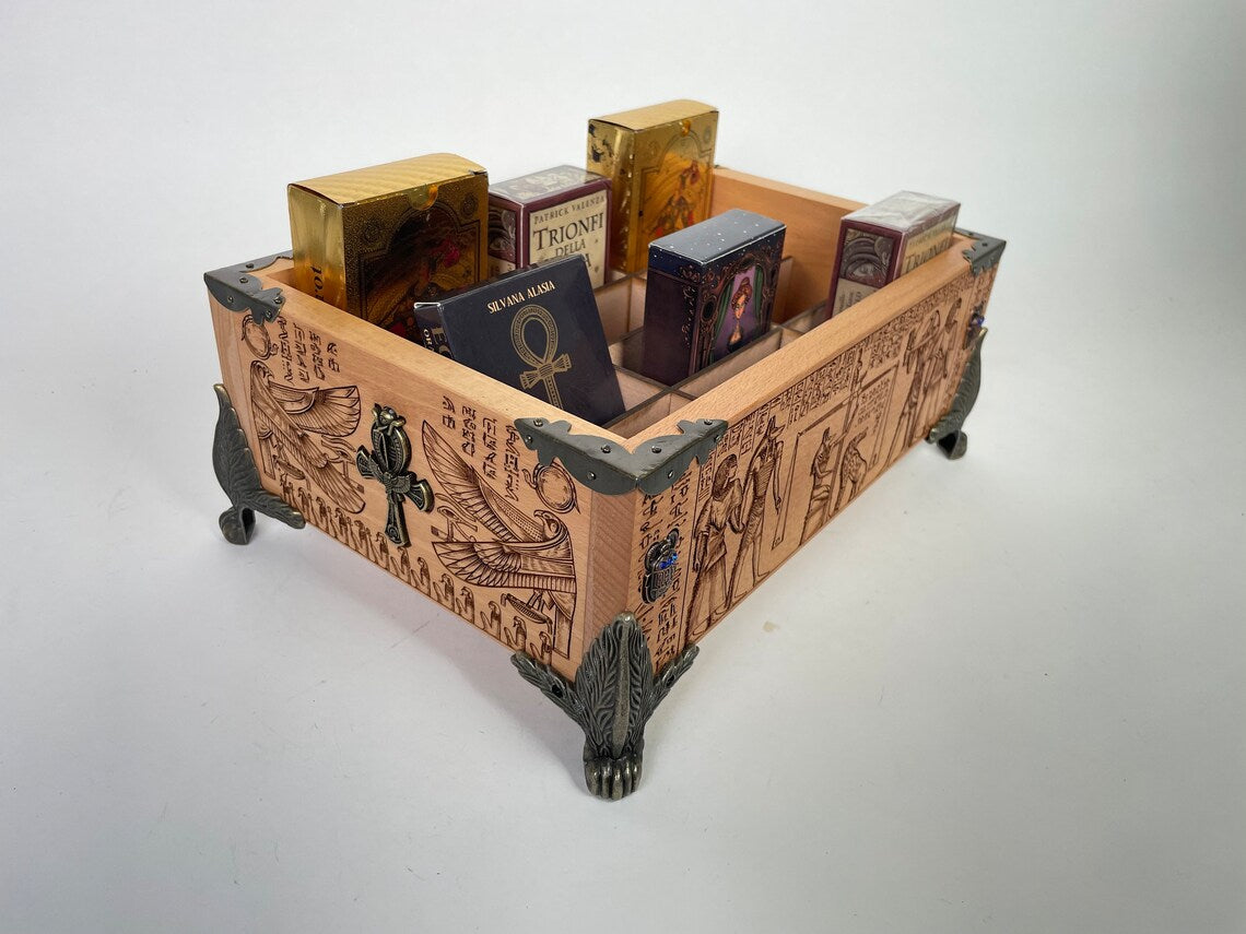 Side view of tarot deck organizer showing slot depth and craftsmanship
