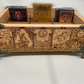Tarot and oracle deck organizer solid wood box with 12 removable slots engraved with Major Arcana Empress and zodiac symbols
