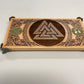 Valknut Nordic altar table with Yggdrasil coins engraved in wood